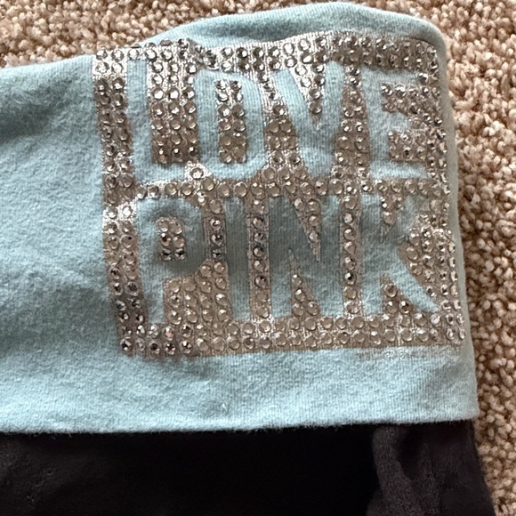 PINK Victoria's Secret Y2K Black Yoga Shorts with Aqua Foldover Waistband - Picture 5 of 5